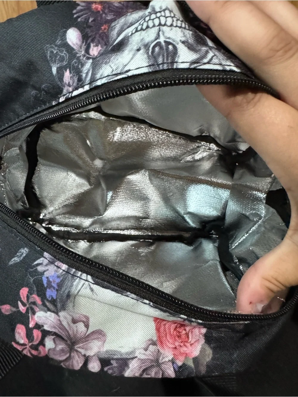 Black Floral Skull Lunch Bag‎